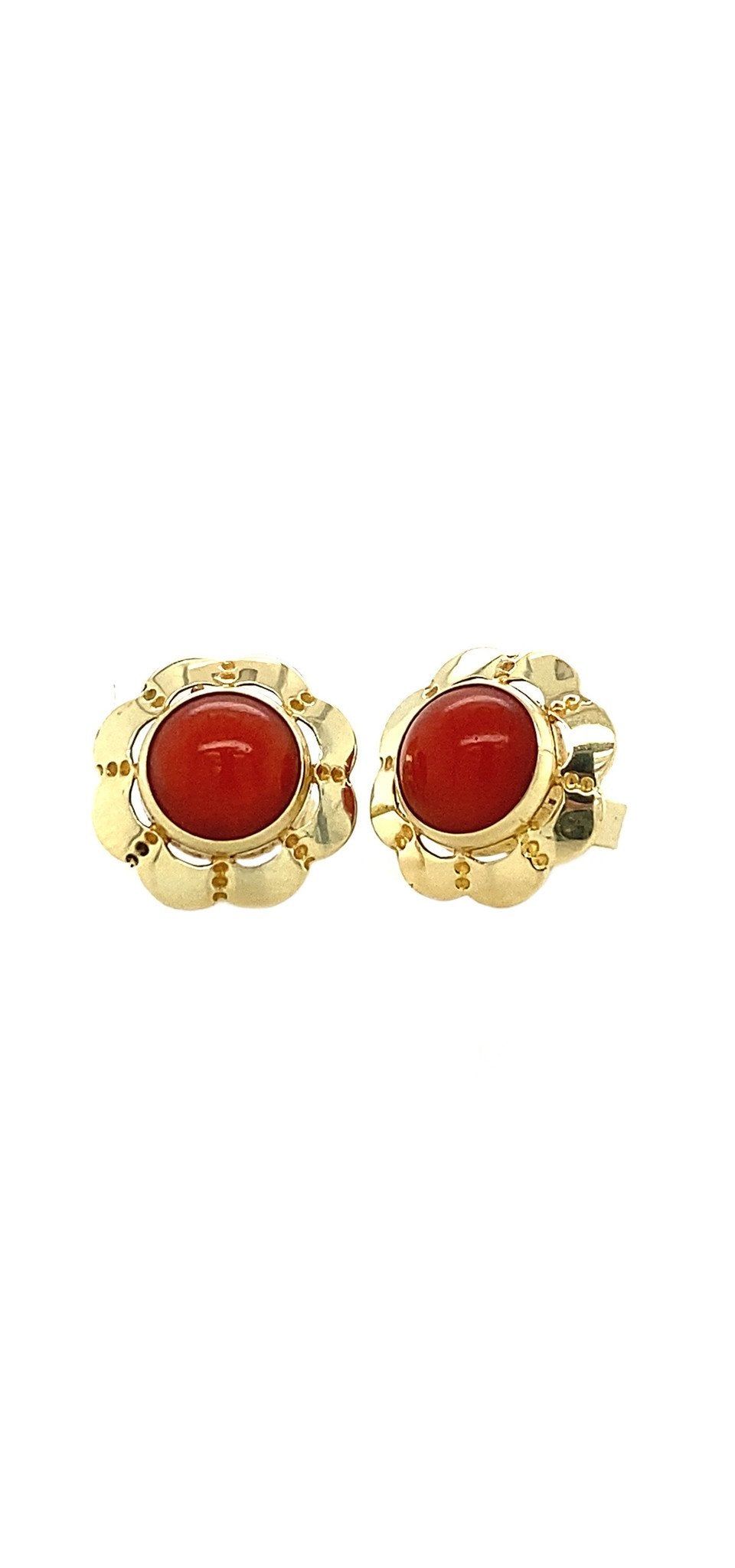 Vintage 14K Gold Stud Earrings with Red Coral